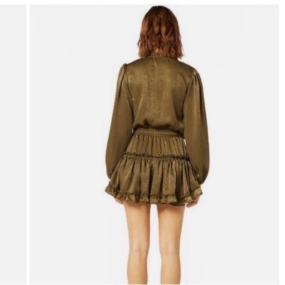 ✅ NWT Misa Los Angeles Dress Lorena Mini Tiered in Olive Green Satin - Picture 4 of 8